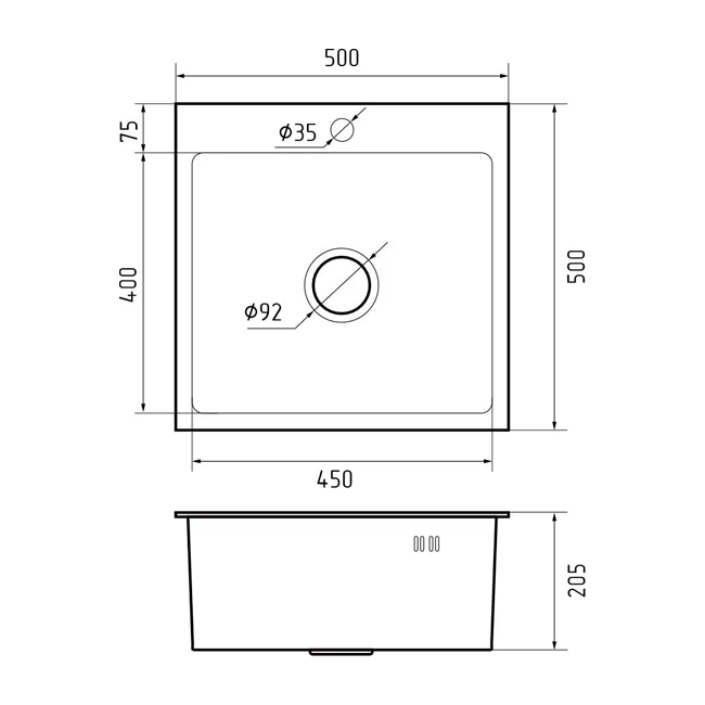 Мойка кухонная GRANFEST METAL НЕРЖАВЕЮЩАЯ СТАЛЬ AISI 304  (с сифоном)