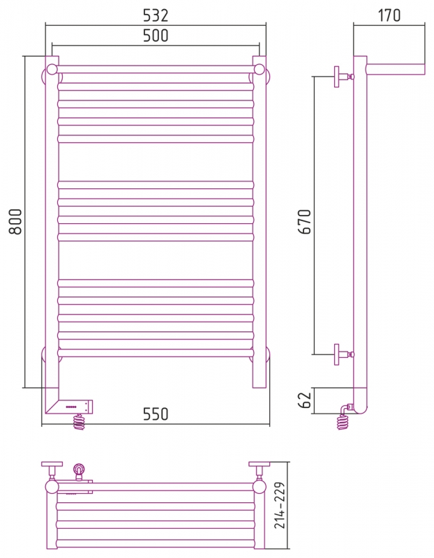 Полотенцесушитель Сунержа Богема с полкой 2.0 800х500 электрический белый глянец