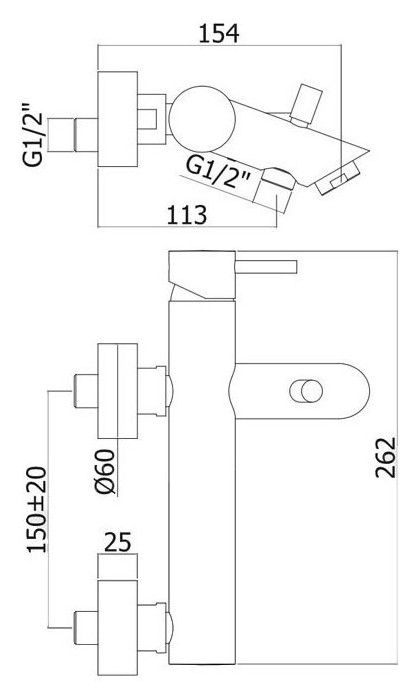 Смеситель для ванны Paffoni Light сатин, с душевым гарнитуром