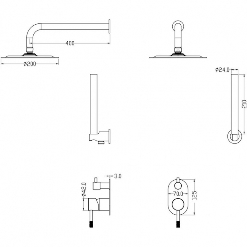 Душевая система скрытого монтажа Boheme Uno. Хром, верхняя лейка 30см