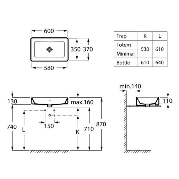 УМЫВАЛЬНИК НАКЛАДНОЙ ROCA GAP SQUARE 60X37