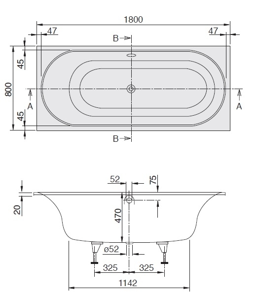 Квариловая ванна Villeroy&Boch Cetus, 180x80 см