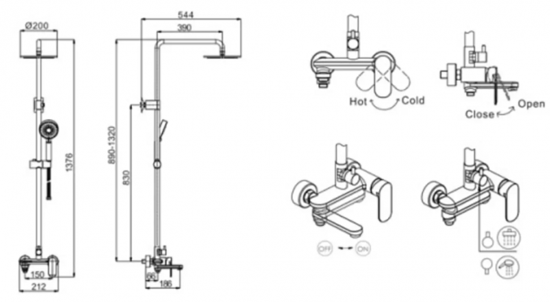 Душевая стойка Bravat Opal-C хром