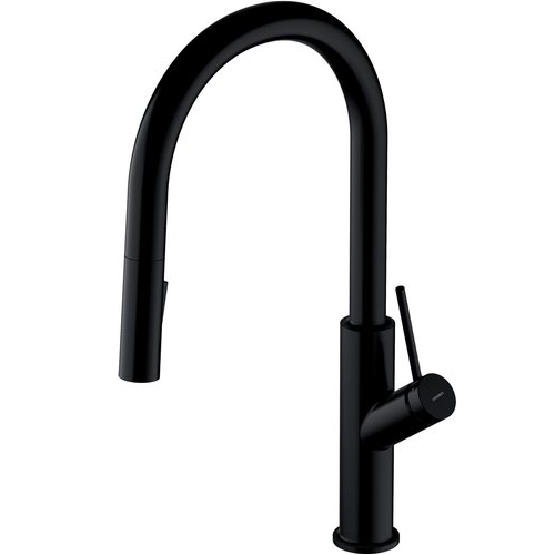 Смеситель для кухни Omnires Bend с выдвижным изливом, черный глянец