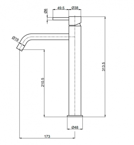 Смеситель для умывальника высокий AQUAme Siena нержавеющая сталь
