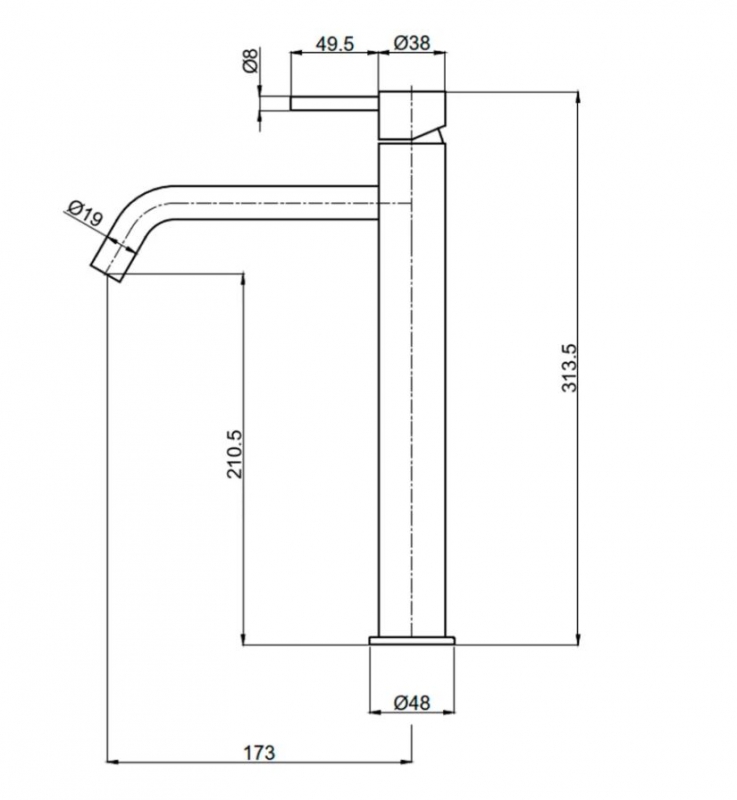 Смеситель для умывальника высокий AQUAme Siena нержавеющая сталь