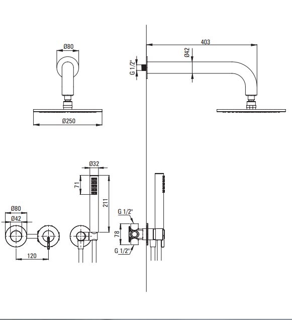 Душевая система скрытого монтажа  матовое золото Deante Silia