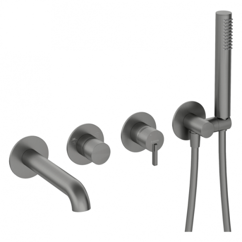 Deante SILIA  Система скрытого монтажа для ванной на 4 отверстия, графит с поворотным изливом