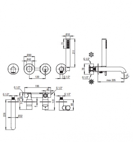 DEANTE SILIA Смеситель для ванны, 4-отверствия, скрытого монтажа