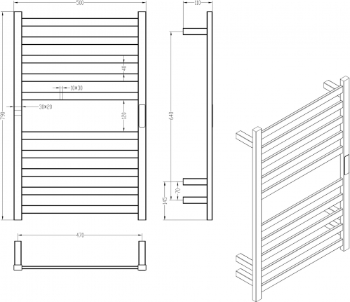 Полотенцесушитель электрический Roxen Plaza 50*79 графит