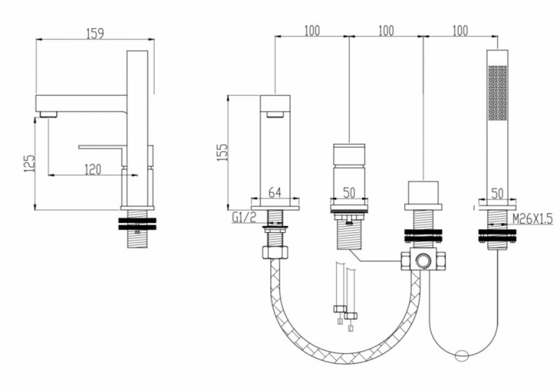 Смеситель на борт ванны Grocenberg хром