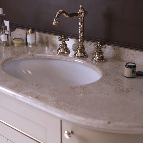 TW York Nuovo Комплект мебели с мраморной столешницей с 1 отв., 130см, Цвет базы: bianco/oro, мрамор: diano