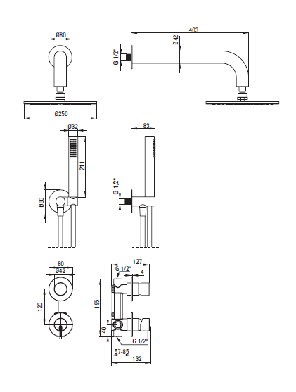 Душевая система DEANTE SILIA скрытого монтажа, с верхним душем, золото брашированное