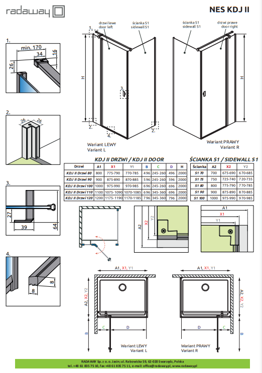 Душевой уголок Radaway NES BRUSHED GOLD KDJ II, золото брашированное