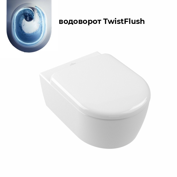 Унитаз подвесной Villeroy& Boch Skyla 37x53, сиденье микролифт, безободковый TwistFlush