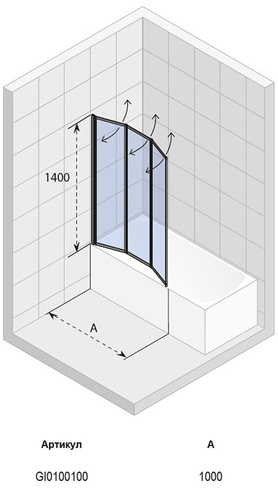 Стеклянная шторка для ванны Riho Alta 100 x 140 см