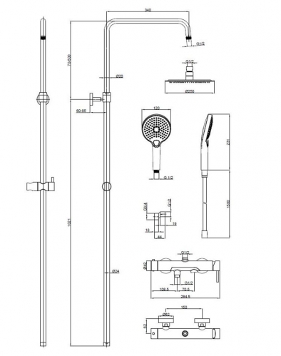 Душевая стойка AQUAme Siena, 3 режима, с поворотным изливом