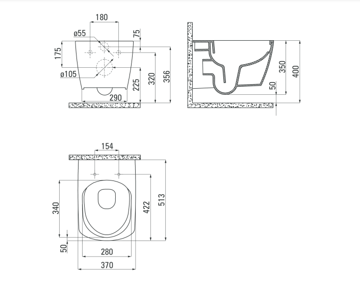 Deante Anemon Zero Унитаз 513*370 подвесной безободковый с крышкой, белый