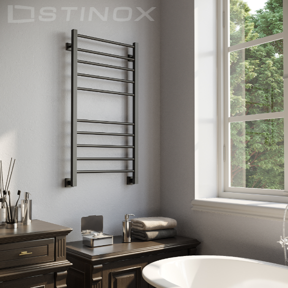 ПОЛОТЕНЦЕСУШИТЕЛЬ STINOX CLASSIC ЧЕРНЫЙ МАТОВЫЙ С ПОЛКОЙ И КОМПЛЕКТОМ ПОДКЛЮЧЕНИЯ, 7 крючков