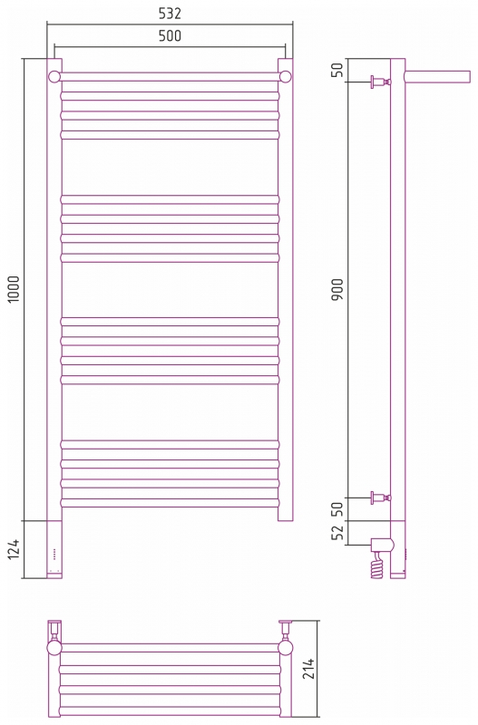 Полотенцесушитель электрический Сунержа Богема 3.0 с 1 полкой, хром, скрытое подключение