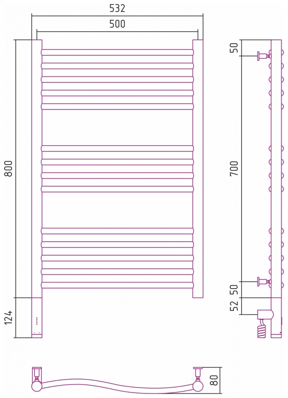 Полотенцесушитель Сунержа Флюид 3.0 800х500 МЭМ, золото