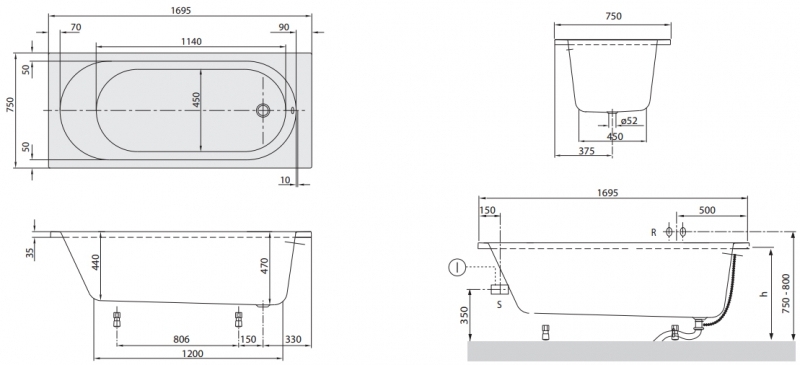 Ванна Villeroy&Boch O.Novo, 170x75 см