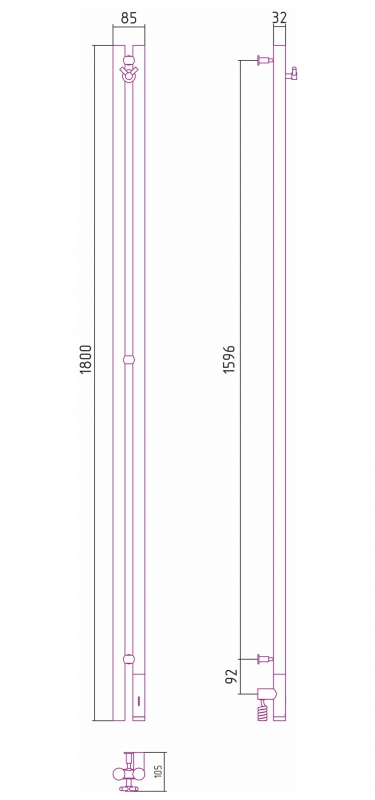 Полотенцесушитель Сунержа Нюанс 3.0 1800 (правый МЭМ)