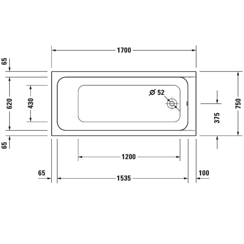 Акриловая ванна Duravit D-Code 170x75, с ножками