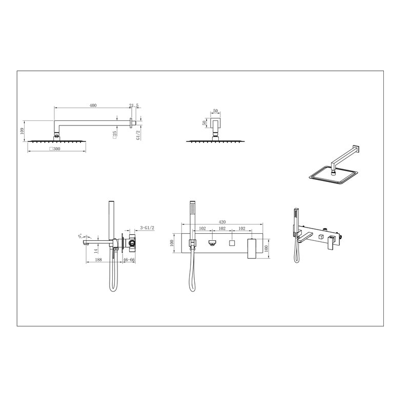 Душевая система скрытого монтажа Boheme Qubic Matt White  матовый белый