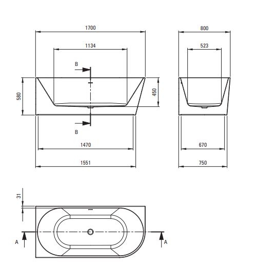 DEANTE SILIA Акриловая ванна, пристенная 170*80