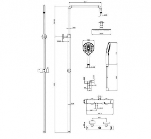 Душевая стойка AQUAme  3 режима, с поворотным изливом