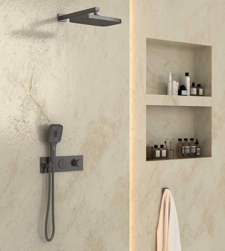 Душевая система Vincea  c термостатом вороненая сталь