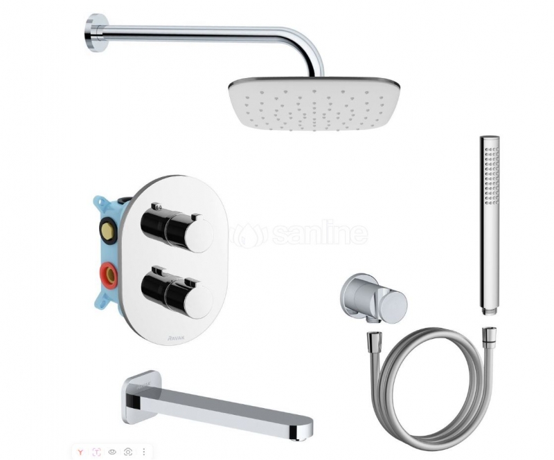 Душевая система Ravak Set №4, термостат, на 3 режима, лейка 25x25 см