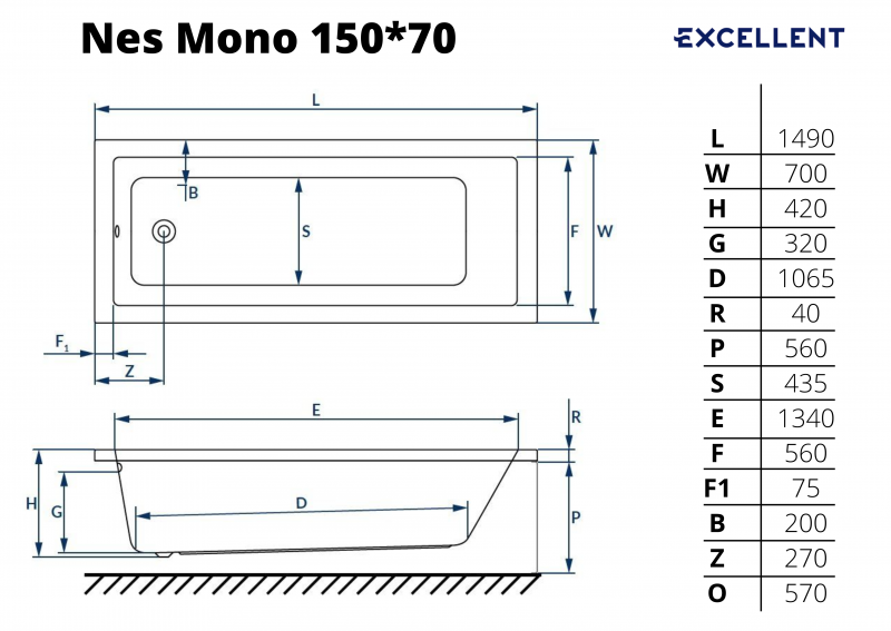 Акриловая ванна Excellent Ness с ножками