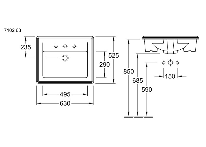 Раковина Villeroy&Boch Hommage, 63х52 см