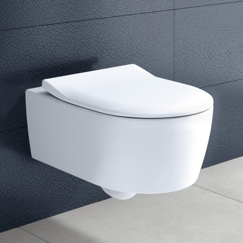 УНИТАЗ ПОДВЕСНОЙ VILLEROY&BOCH AVENTO 37X53, SOFT CLOSE, БЕЗОБОДКОВЫЙ с тонким сиденьем