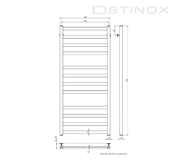 Полотенцесушитель водяной Stinox PRESTIGE LUXE 500x1200  