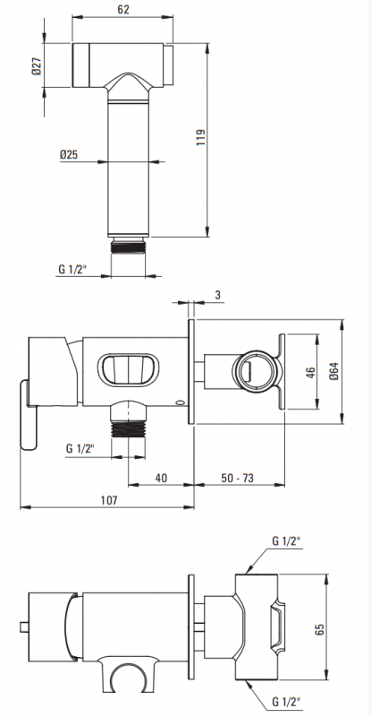 Deante Silia Titanium Смеситель скрытого монтажа с гигиеническим душем