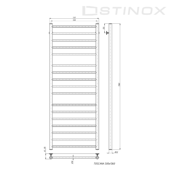 ПОЛОТЕНЦЕСУШИТЕЛЬ STINOX TOSCANA LUX 500*1400