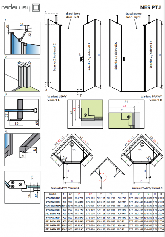 ДУШЕВОЙ УГОЛОК RADAWAY NES BLACK PTJ профиль черный