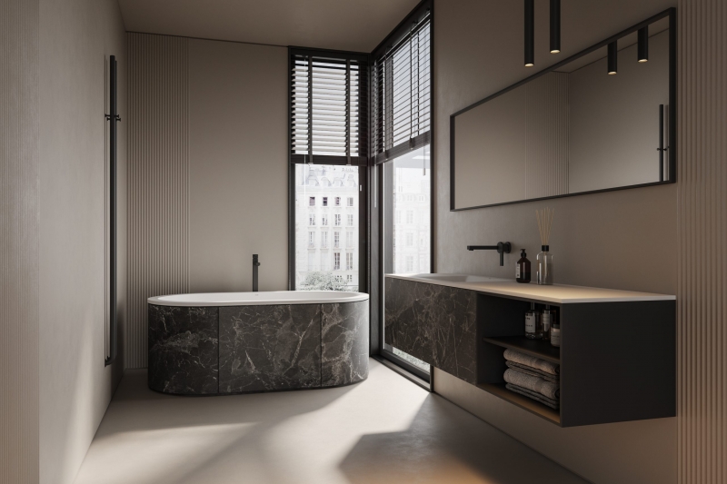 Ванна каменная Holbi Lyra  159.5x86 SR из каменной массы Solid Surface, встраиваемая