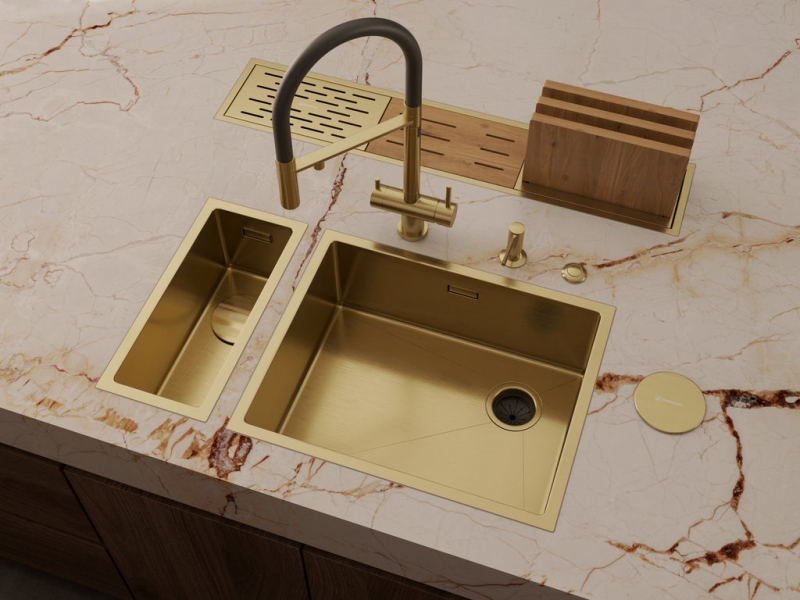 Кухонная мойка из нержавейки Omoikiri Taki 54-U/IF-LG Side светлое золото