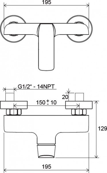 НАСТЕННЫЙ СМЕСИТЕЛЬ ДЛЯ ДУША FLAT 150 MM