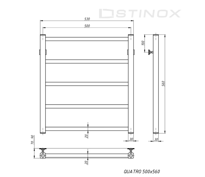 Полотенцесушитель водяной Stinox Quatro хром