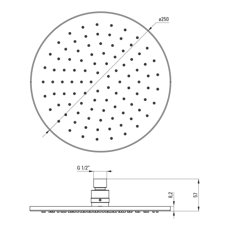 ВЕРХНИЙ ДУШ DEANTE CASCADA STEEL КРУГЛЫЙ, ДИАМЕТР 250 ММ, нержавеющая сталь 