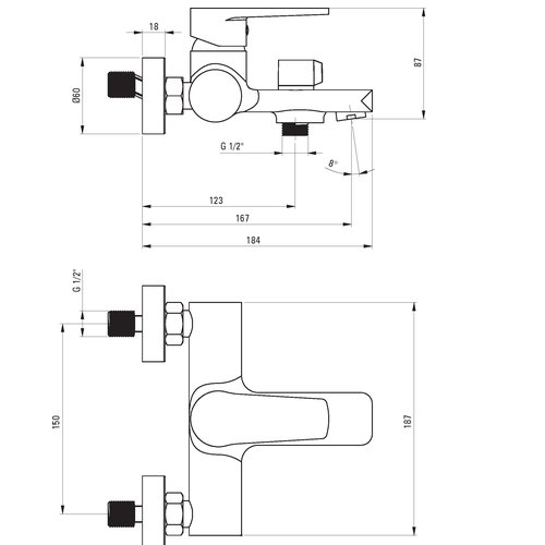 Смеситель для ванны Deante Tubo, хром