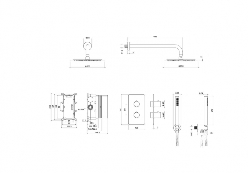 Душевая система с термостатом Aquatek Европа графит