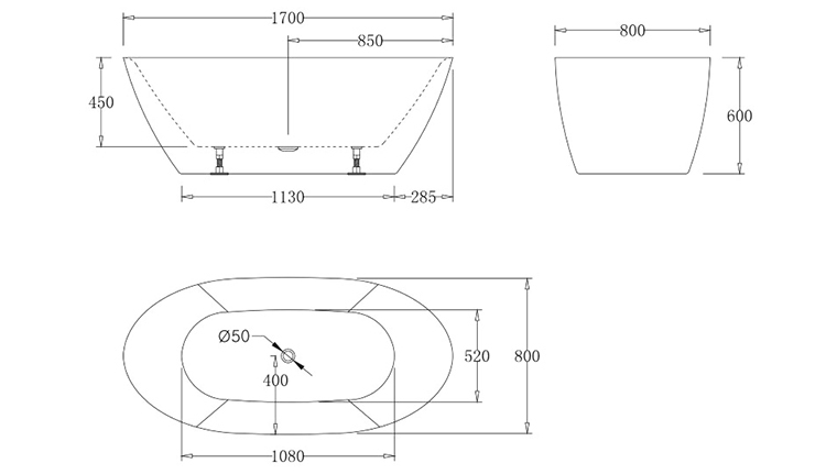 Ванна отдельностоящая акриловая GRADO 170*80