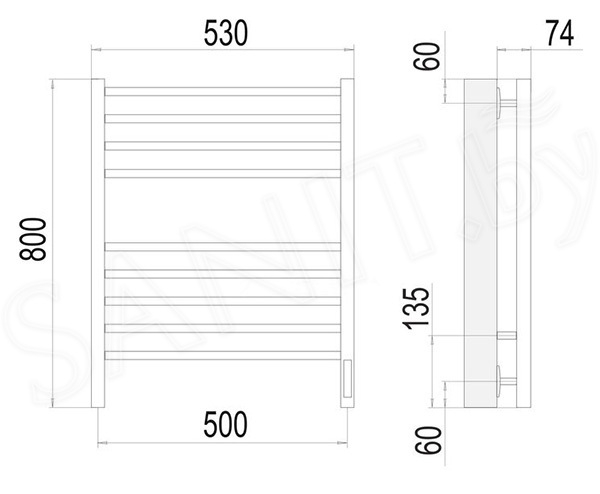 Полотенцесушитель Terminus «Ватикан» П8 500х800 электро КС  (new встроен диммер)