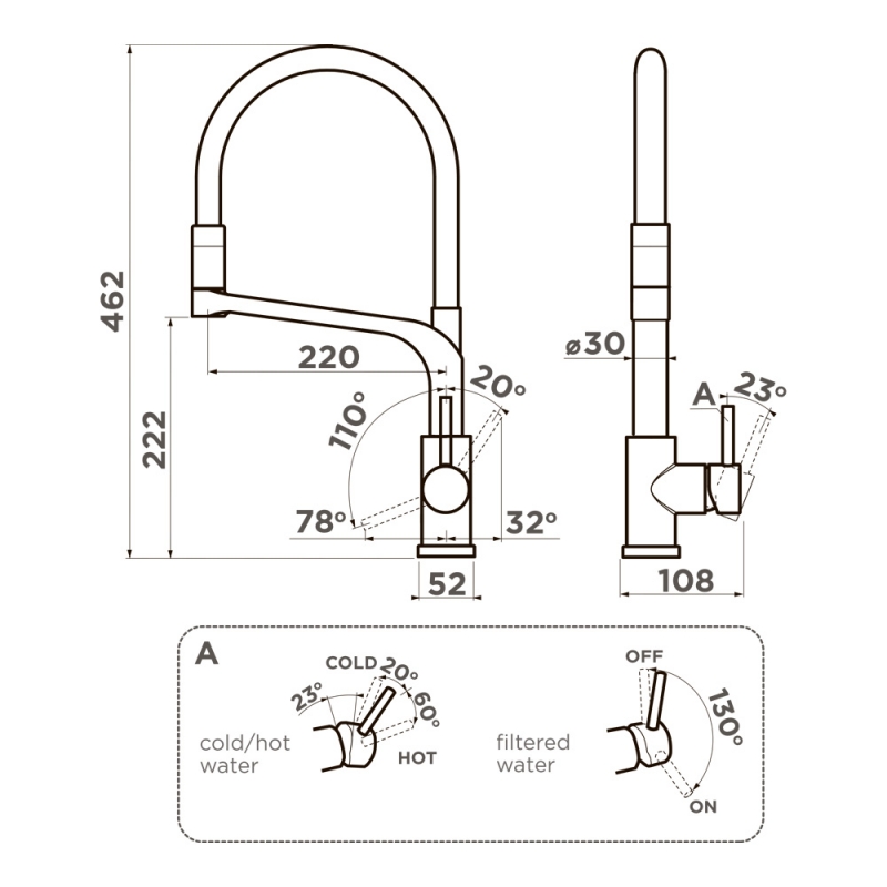 Смеситель для кухни Omoikiri Sinto 2 Plus-BN-WH нержавеющая сталь/белый шланг